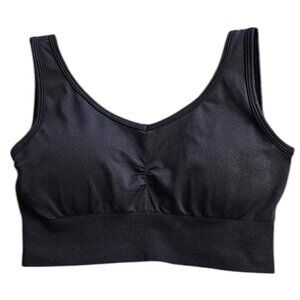 First Health Womens Cinch Front Sports Bra, Crop Tank, Black, Gym, Size Small